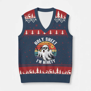 90th Birthday Halloween Ghost V-Neck Knit Sweater Vest Holy Sheet I'm Ninety