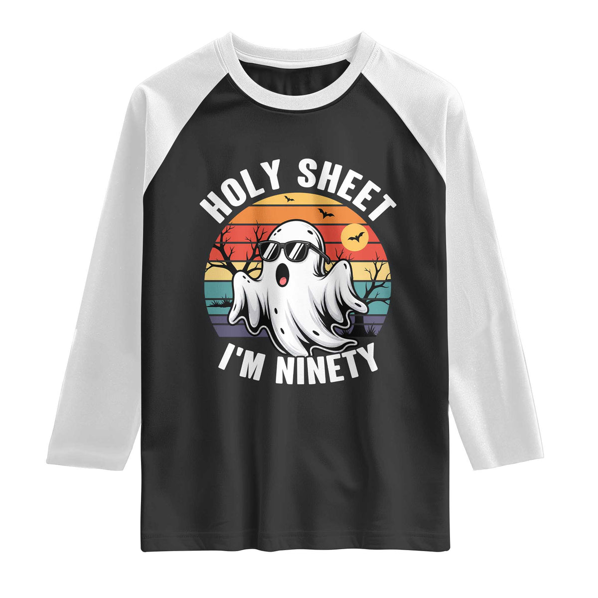 90th Birthday Halloween Ghost Raglan Shirt Holy Sheet I'm Ninety