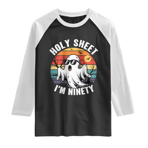90th Birthday Halloween Ghost Raglan Shirt Holy Sheet I'm Ninety