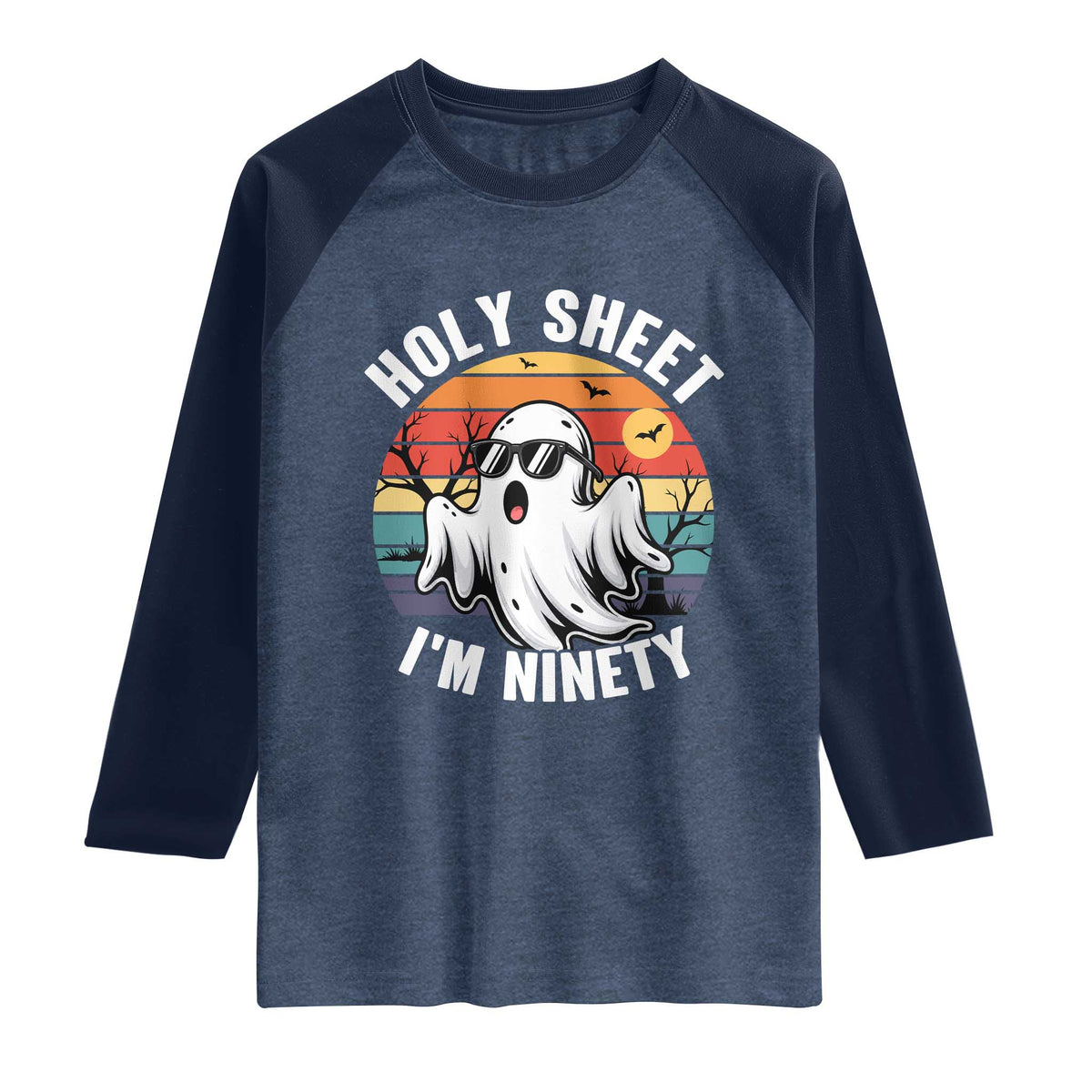 90th Birthday Halloween Ghost Raglan Shirt Holy Sheet I'm Ninety