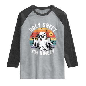90th Birthday Halloween Ghost Raglan Shirt Holy Sheet I'm Ninety