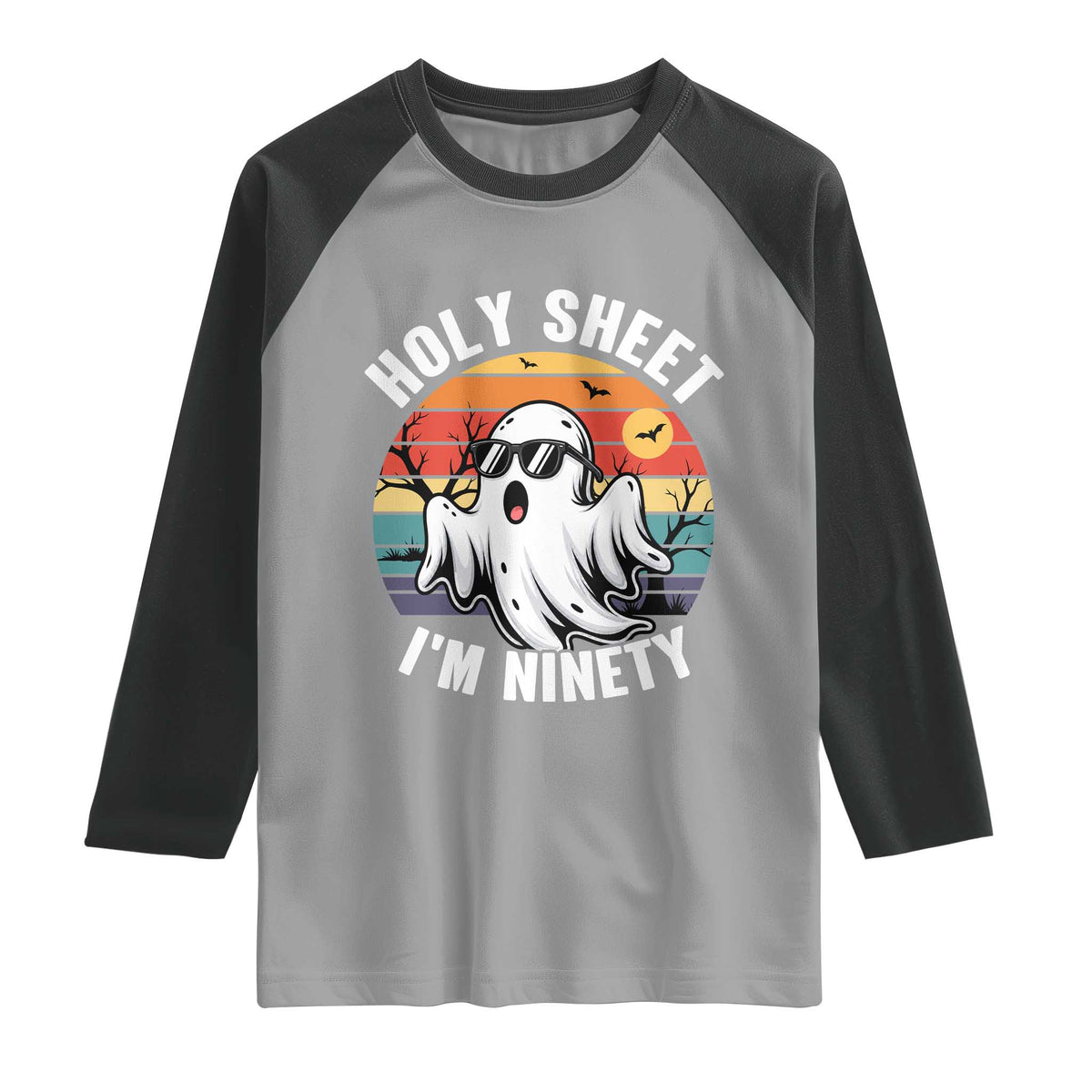 90th Birthday Halloween Ghost Raglan Shirt Holy Sheet I'm Ninety