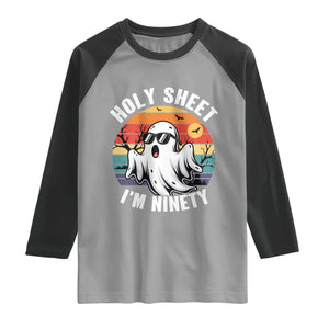 90th Birthday Halloween Ghost Raglan Shirt Holy Sheet I'm Ninety