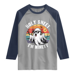 90th Birthday Halloween Ghost Raglan Shirt Holy Sheet I'm Ninety