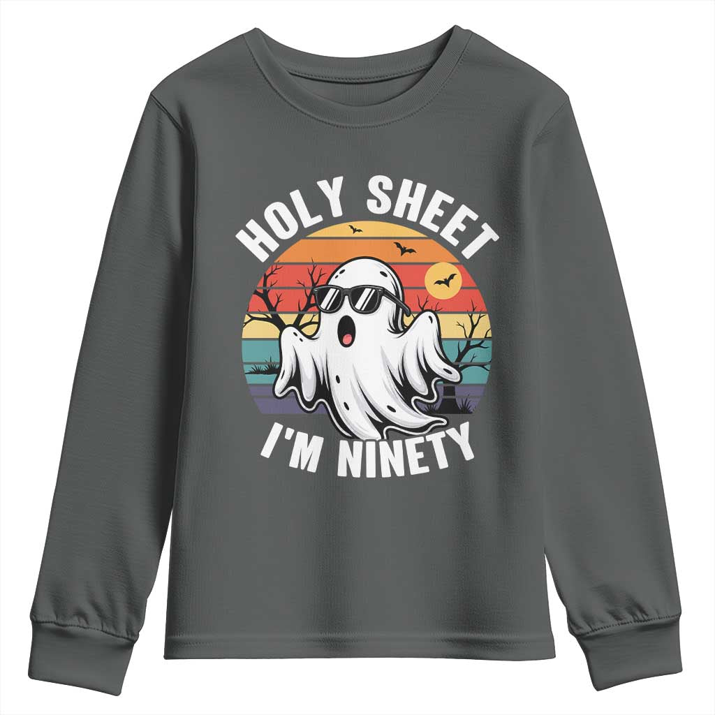 90th Birthday Halloween Ghost Youth Sweatshirt Holy Sheet I'm Ninety