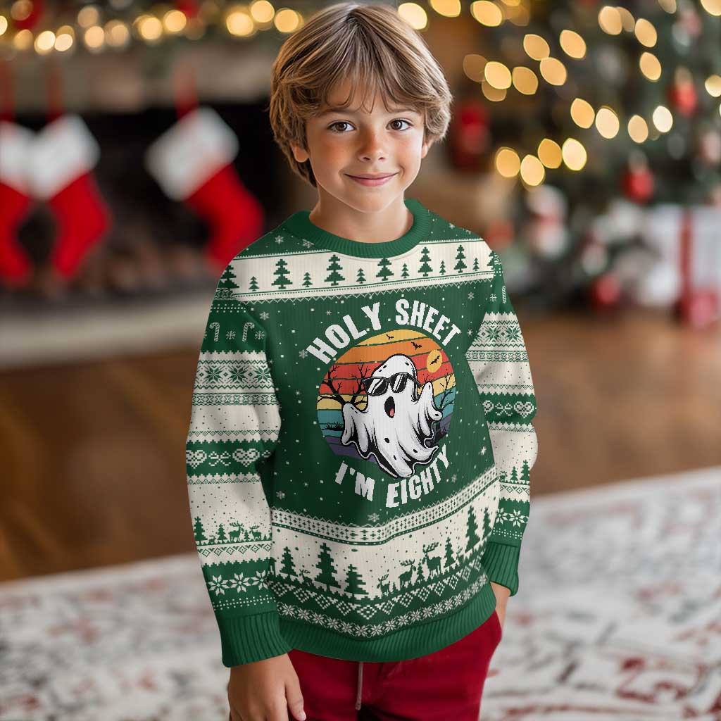 80th Birthday Halloween Ghost Ugly Christmas Sweater Holy Sheet I'm Eighty