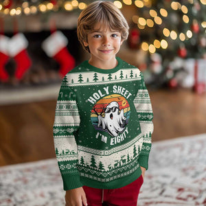 80th Birthday Halloween Ghost Ugly Christmas Sweater Holy Sheet I'm Eighty
