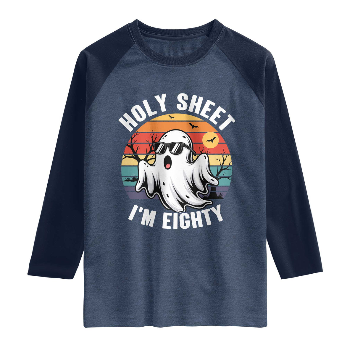 80th Birthday Halloween Ghost Raglan Shirt Holy Sheet I'm Eighty