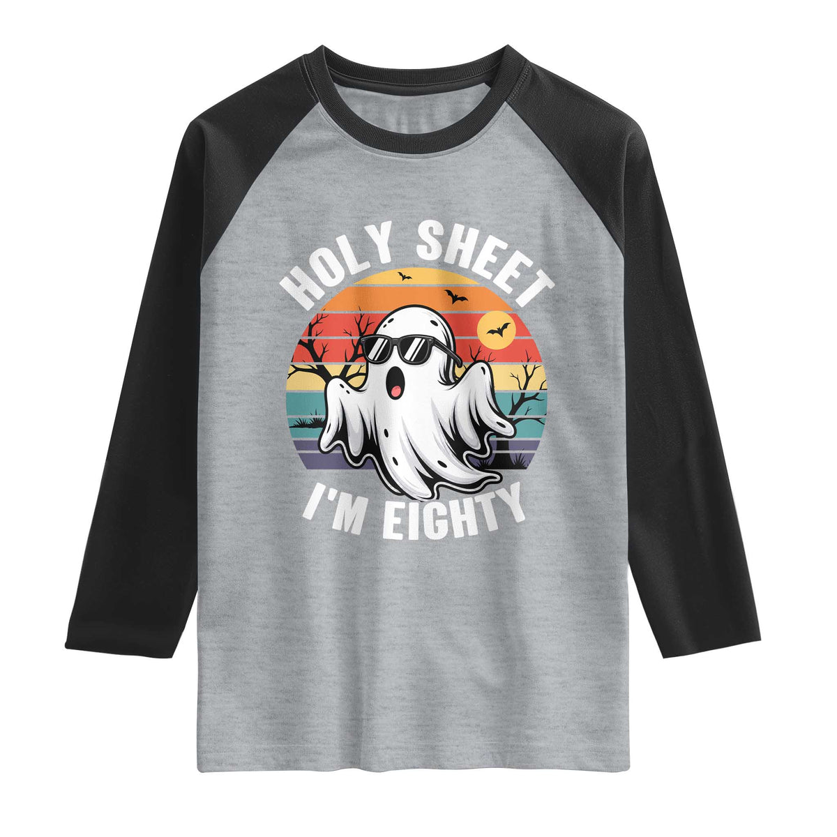 80th Birthday Halloween Ghost Raglan Shirt Holy Sheet I'm Eighty