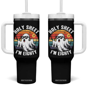 80th Birthday Halloween Ghost Tumbler With Handle Holy Sheet I'm Eighty