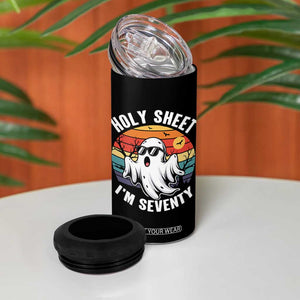 70th Birthday Halloween Ghost 4 in 1 Can Cooler Tumbler Holy Sheet I'm Seventy