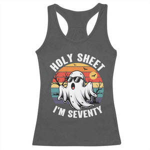 70th Birthday Halloween Ghost Racerback Tank Top Holy Sheet I'm Seventy