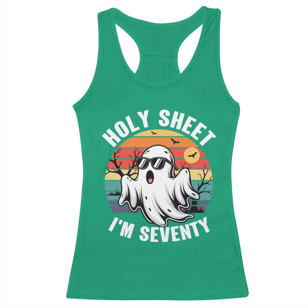 70th Birthday Halloween Ghost Racerback Tank Top Holy Sheet I'm Seventy
