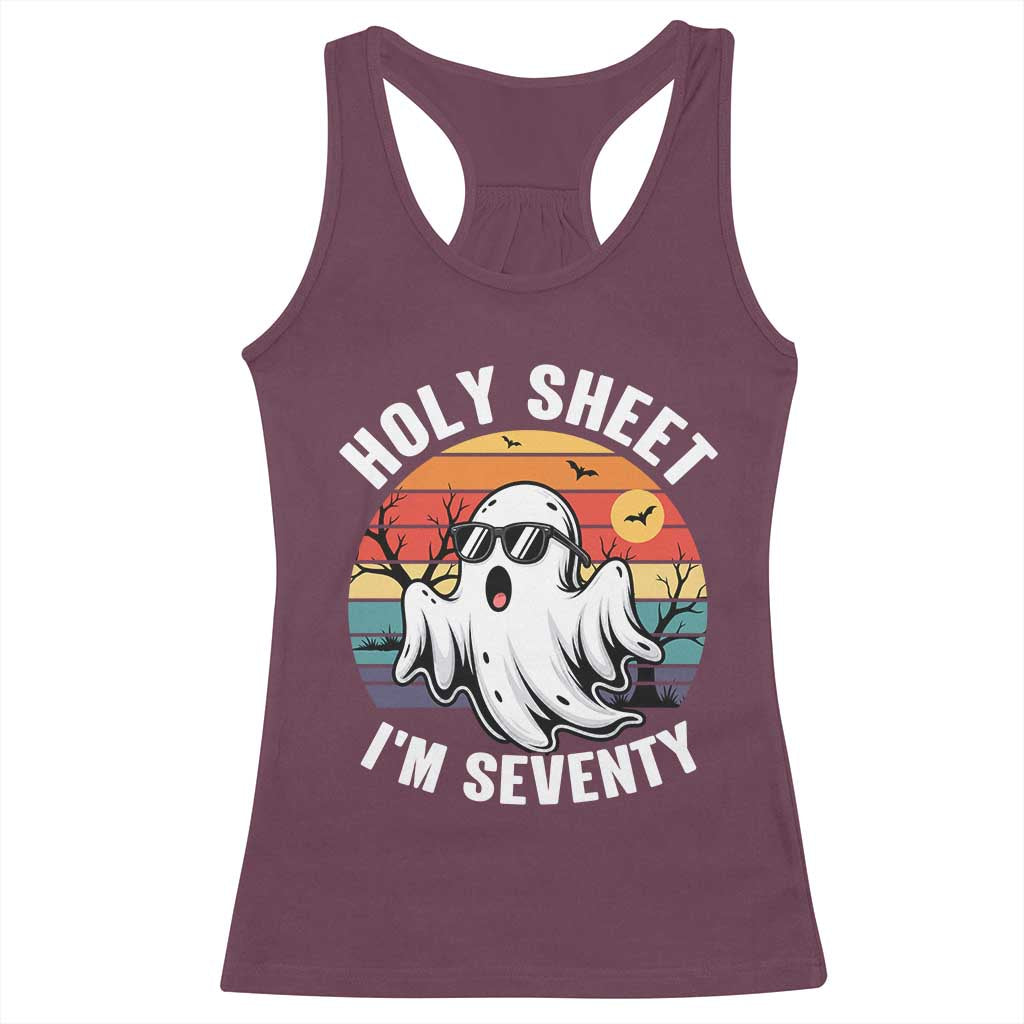70th Birthday Halloween Ghost Racerback Tank Top Holy Sheet I'm Seventy