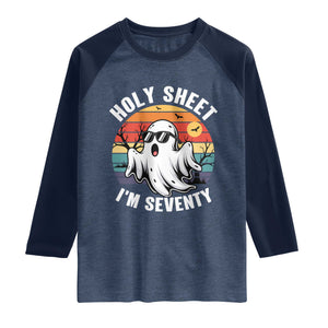 70th Birthday Halloween Ghost Raglan Shirt Holy Sheet I'm Seventy