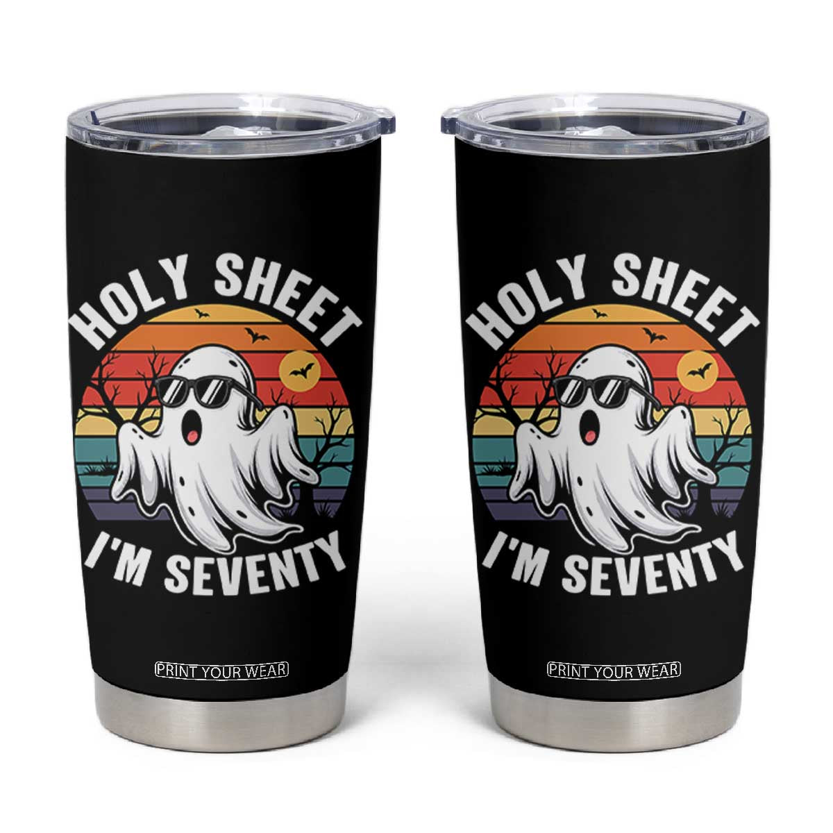 70th Birthday Halloween Ghost Tumbler Cup Holy Sheet I'm Seventy