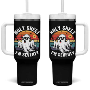 70th Birthday Halloween Ghost Tumbler With Handle Holy Sheet I'm Seventy