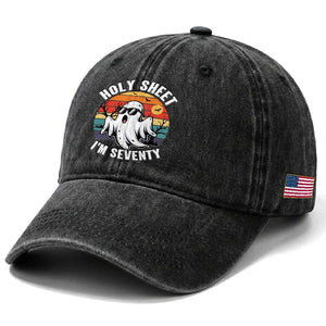 70th Birthday Halloween Ghost Washed Cotton Baseball Cap Holy Sheet I'm Seventy