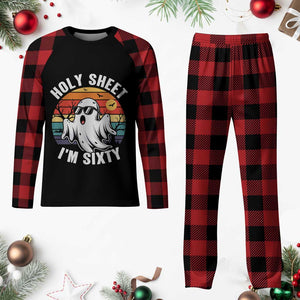 60th Birthday Halloween Ghost Plaid Pajama Set Holy Sheet I'm Sixty