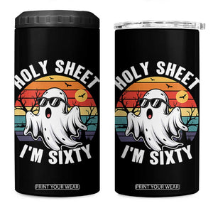 60th Birthday Halloween Ghost 4 in 1 Can Cooler Tumbler Holy Sheet I'm Sixty