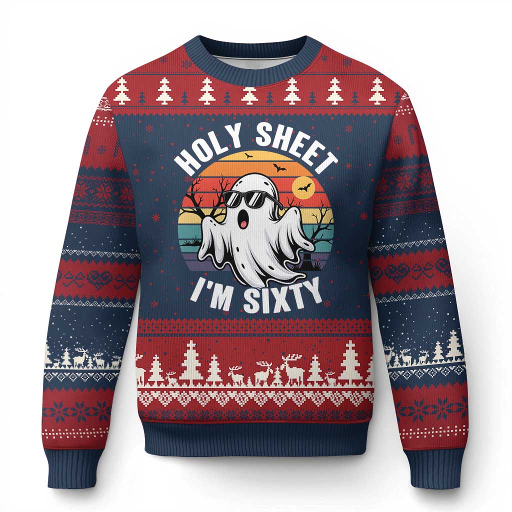 60th Birthday Halloween Ghost Ugly Christmas Sweater Holy Sheet I'm Sixty