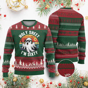 60th Birthday Halloween Ghost Ugly Christmas Sweater Holy Sheet I'm Sixty
