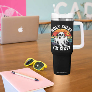 60th Birthday Halloween Ghost Tumbler With Handle Holy Sheet I'm Sixty