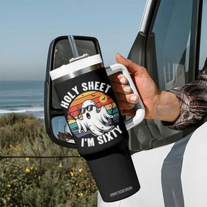 60th Birthday Halloween Ghost Tumbler With Handle Holy Sheet I'm Sixty