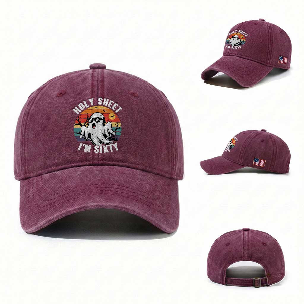 60th Birthday Halloween Ghost Washed Cotton Baseball Cap Holy Sheet I'm Sixty