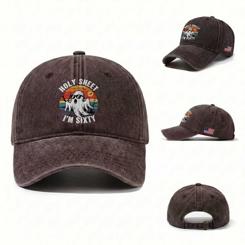 60th Birthday Halloween Ghost Washed Cotton Baseball Cap Holy Sheet I'm Sixty