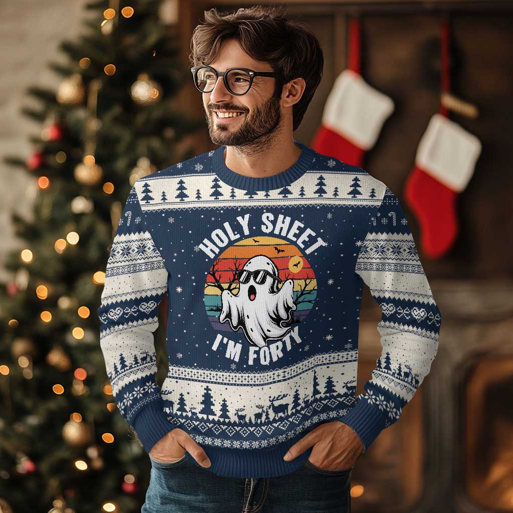 40th Birthday Halloween Ghost Ugly Christmas Sweater Holy Sheet I'm Forty