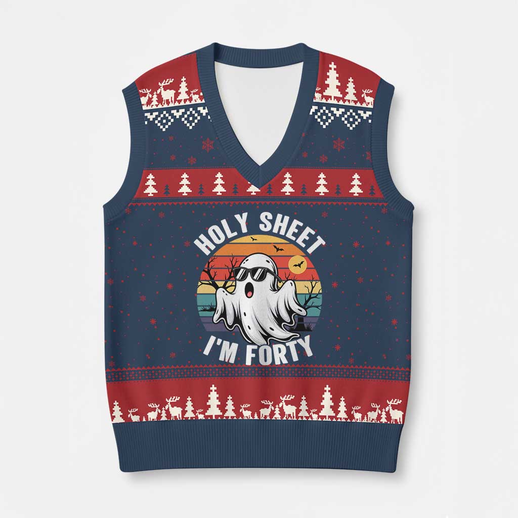 40th Birthday Halloween Ghost V-Neck Knit Sweater Vest Holy Sheet I'm Forty