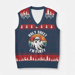 40th Birthday Halloween Ghost V-Neck Knit Sweater Vest Holy Sheet I'm Forty