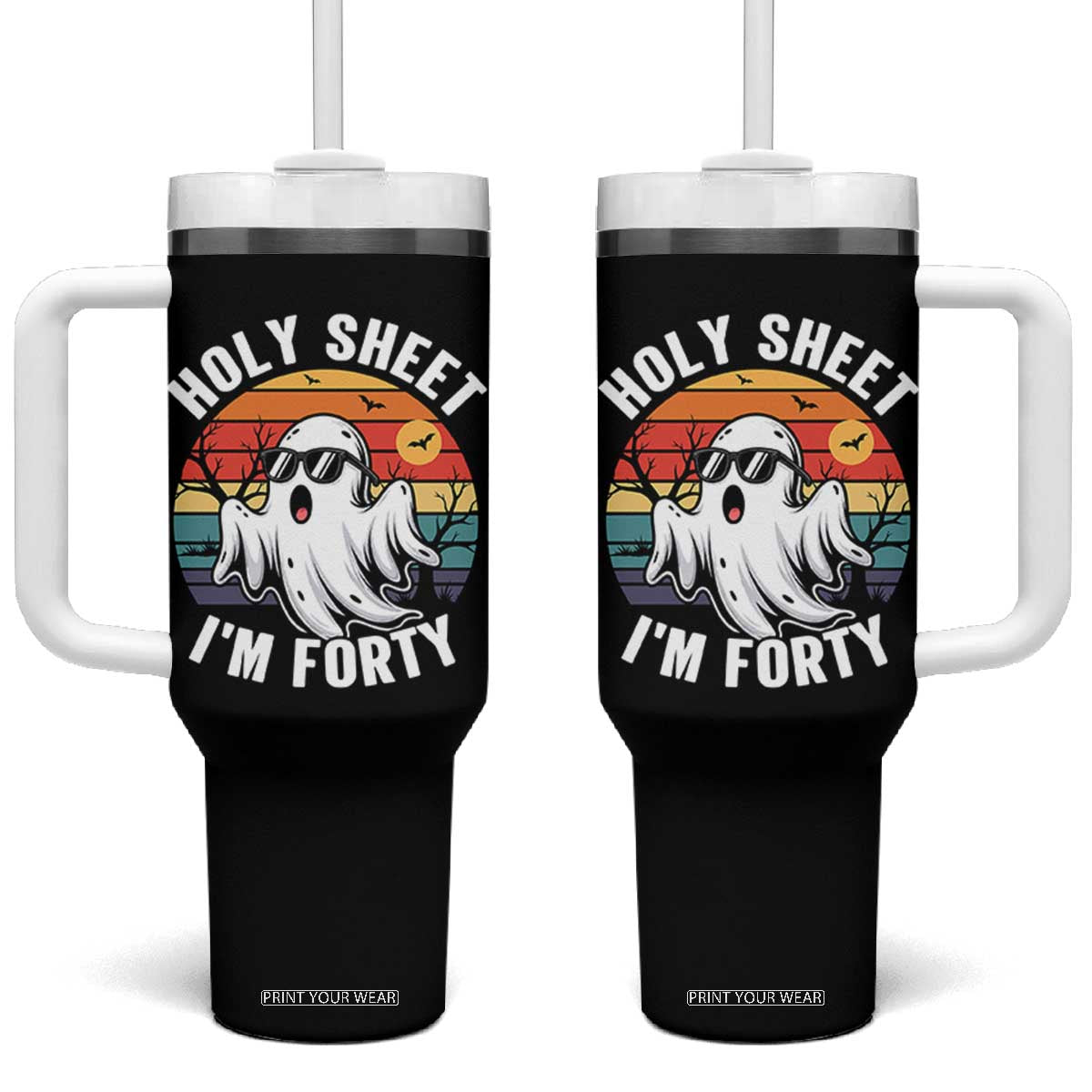 40th Birthday Halloween Ghost Tumbler With Handle Holy Sheet I'm Forty