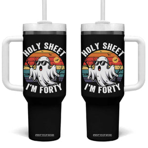 40th Birthday Halloween Ghost Tumbler With Handle Holy Sheet I'm Forty