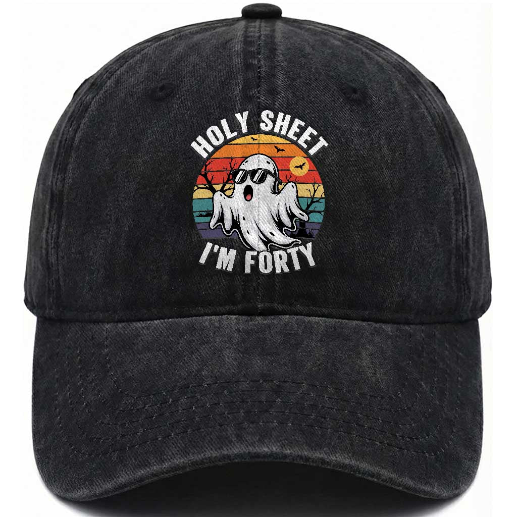 40th Birthday Halloween Ghost Washed Cotton Baseball Cap Holy Sheet I'm Forty