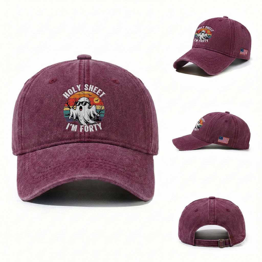 40th Birthday Halloween Ghost Washed Cotton Baseball Cap Holy Sheet I'm Forty