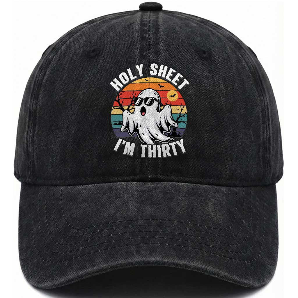 30th Birthday Halloween Ghost Washed Cotton Baseball Cap Holy Sheet I'm Thirty TS14 Print Your Wear
