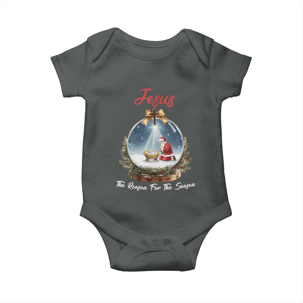 Jesus Santa Christmas Baby Onesie The Reason For The Season TS14 Dark Heather Print Your Wear