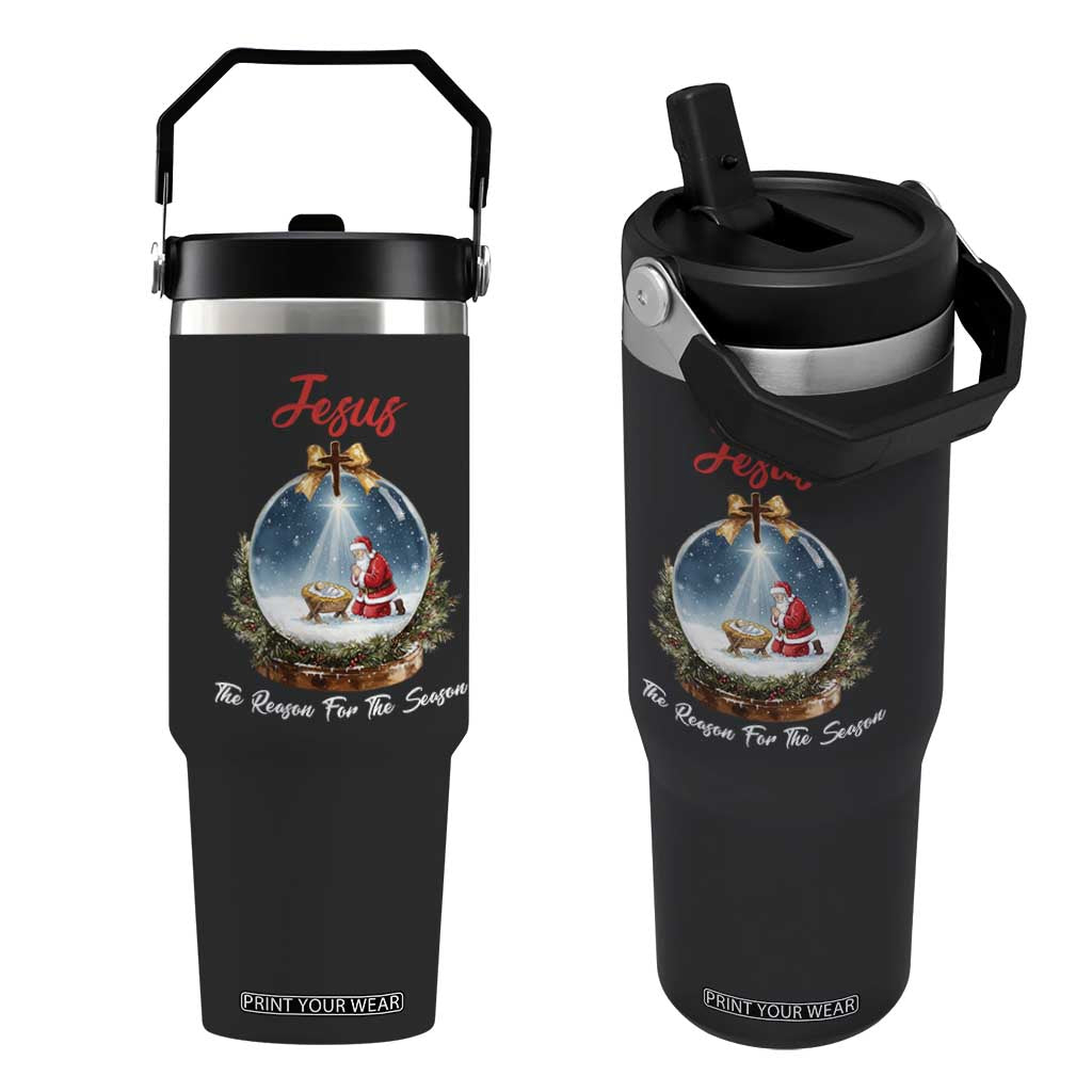 Jesus Santa Christmas Flip Straw Tumbler The Reason For The Season TS14 One Size: 30 oz Black Print Your Wear