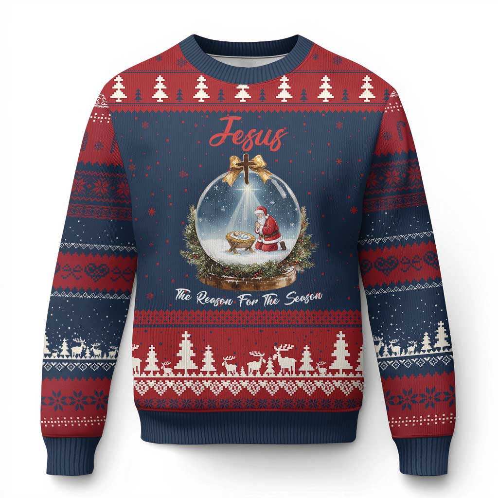 Jesus Santa Xmas Ugly Christmas Sweater The Reason For The Season TS14 Navy Red Print Your Wear