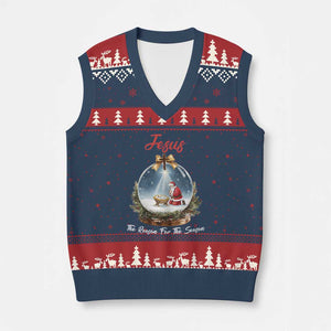 Jesus Santa Xmas V-Neck Knit Sweater Vest The Reason For The Season TS14 Navy Red Print Your Wear