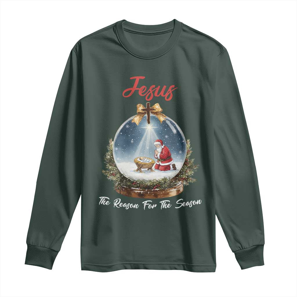 Jesus Santa Christmas Long Sleeve Shirt The Reason For The Season TS14 Dark Forest Green Print Your Wear