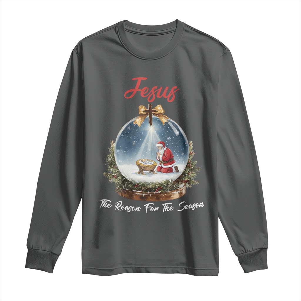 Jesus Santa Christmas Long Sleeve Shirt The Reason For The Season TS14 Dark Heather Print Your Wear