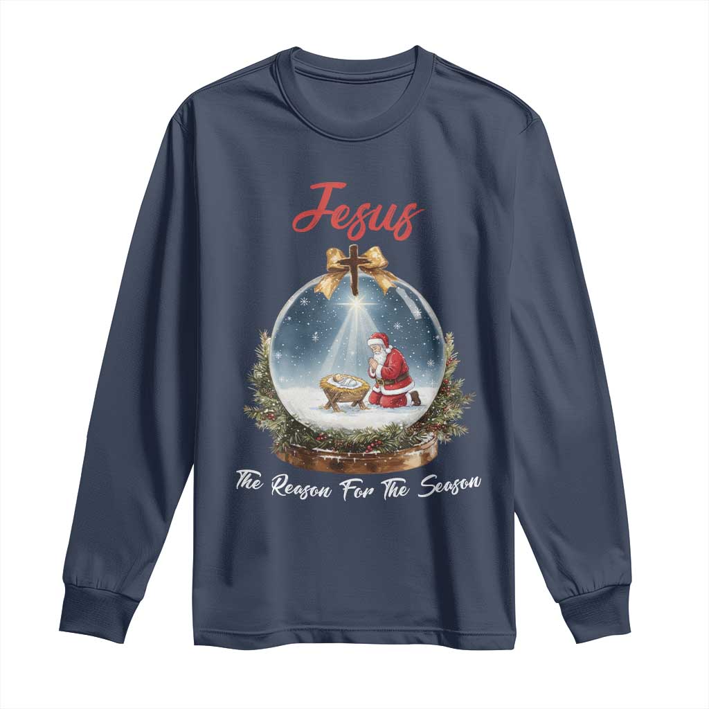Jesus Santa Christmas Long Sleeve Shirt The Reason For The Season TS14 Navy Print Your Wear