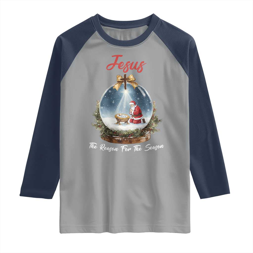 Jesus Santa Christmas Raglan Shirt The Reason For The Season TS14 Sport Gray Navy Print Your Wear