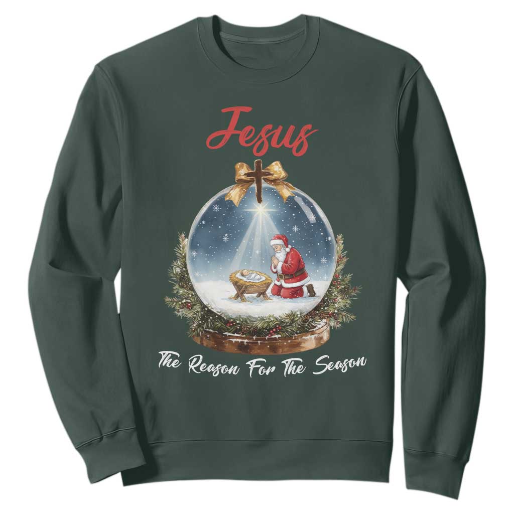 Jesus Santa Christmas Sweatshirt The Reason For The Season TS14 Dark Forest Green Print Your Wear