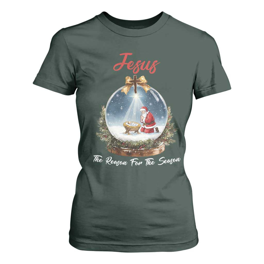 Jesus Santa Christmas T Shirt For Women The Reason For The Season TS14 Dark Forest Green Print Your Wear