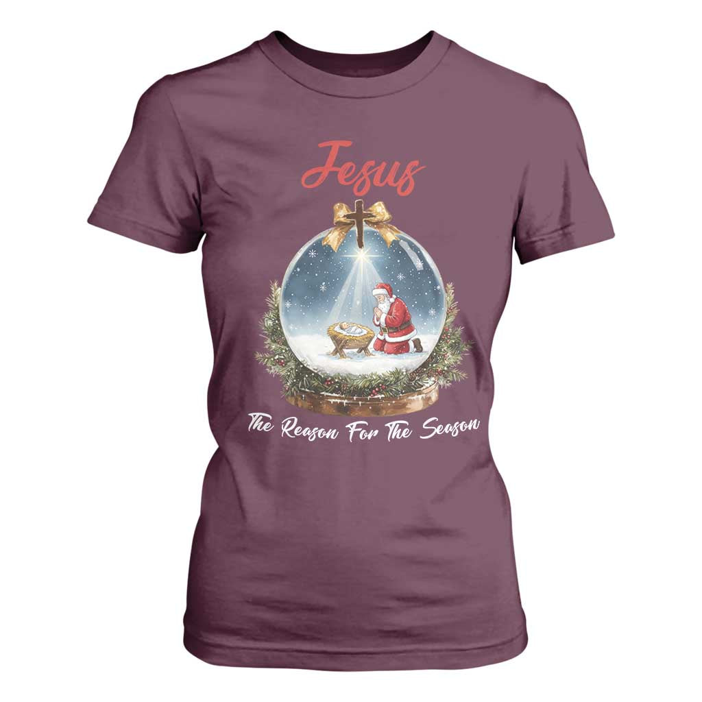 Jesus Santa Christmas T Shirt For Women The Reason For The Season TS14 Maroon Print Your Wear