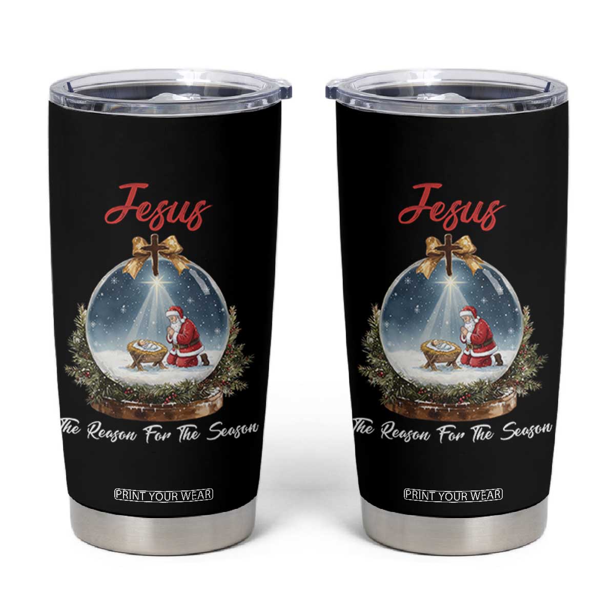 Jesus Santa Christmas Tumbler Cup The Reason For The Season TS14 Black Print Your Wear